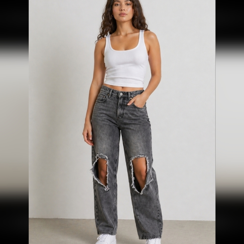 PACSUN Distressed 90s Boyfriend Faded Black Jeans 23